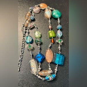 Premier Designs Venetian Murano Art Glass Silver Tone Necklace Vintage